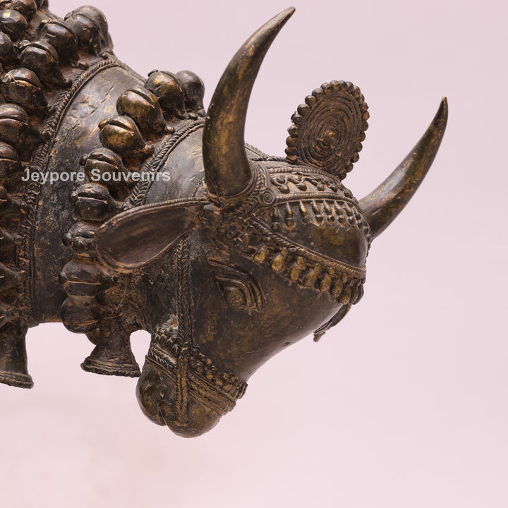 Handcrafted Dhokra Brass Nandi Bull Sculpture With Ornate Tribal Wirework