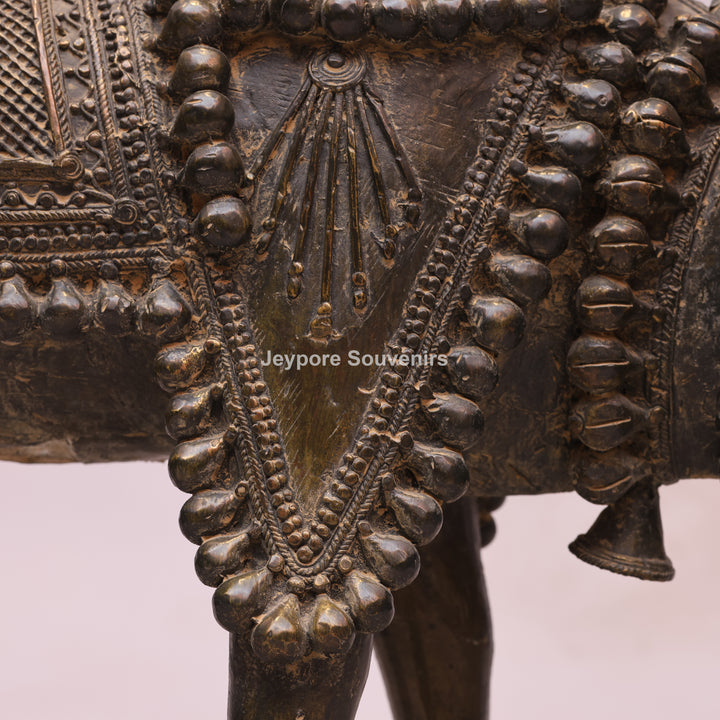 Handcrafted Dhokra Brass Nandi Bull Sculpture With Ornate Tribal Wirework
