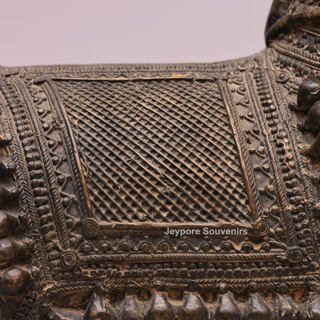 Handcrafted Dhokra Brass Nandi Bull Sculpture With Ornate Tribal Wirework
