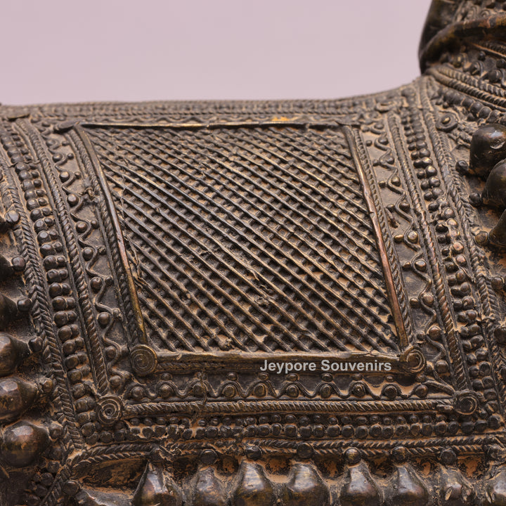 Handcrafted Dhokra Brass Nandi Bull Sculpture With Ornate Tribal Wirework