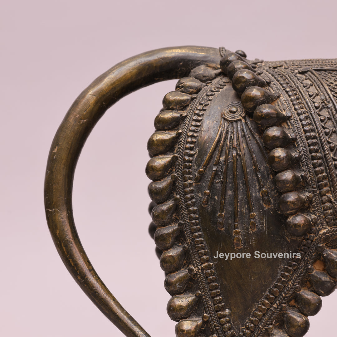 Handcrafted Dhokra Brass Nandi Bull Sculpture With Ornate Tribal Wirework