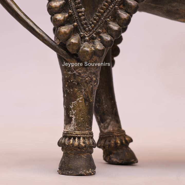 Handcrafted Dhokra Brass Nandi Bull Sculpture With Ornate Tribal Wirework