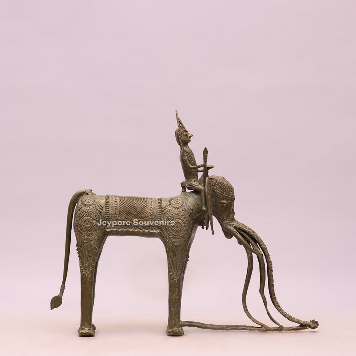 Handcrafted Dhokra Brass Elephant Statue with Rider