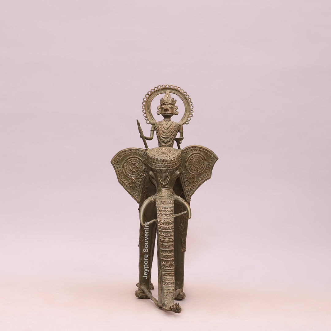 Handcrafted Dhokra Brass Elephant Statue with Rider