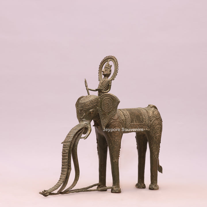 Handcrafted Dhokra Brass Elephant Statue with Rider