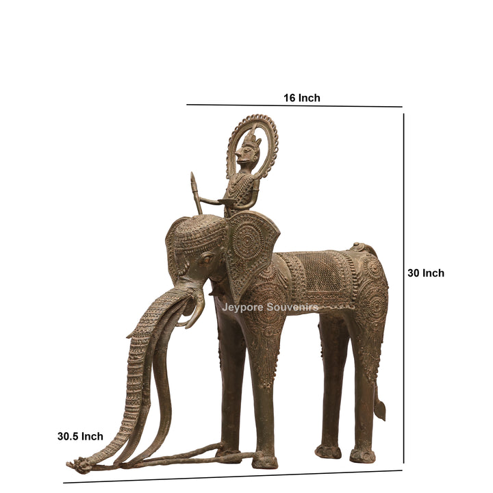 Handcrafted Dhokra Brass Elephant Statue with Rider