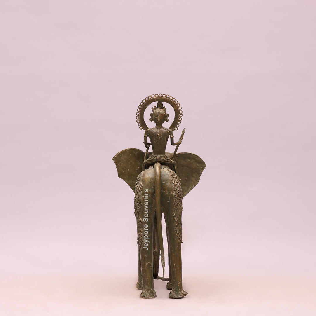 Handcrafted Dhokra Brass Elephant Statue with Rider
