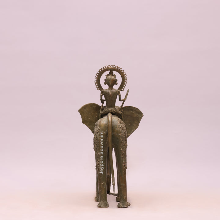 Handcrafted Dhokra Brass Elephant Statue with Rider