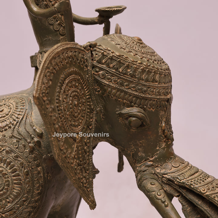 Handcrafted Dhokra Brass Elephant Statue with Rider