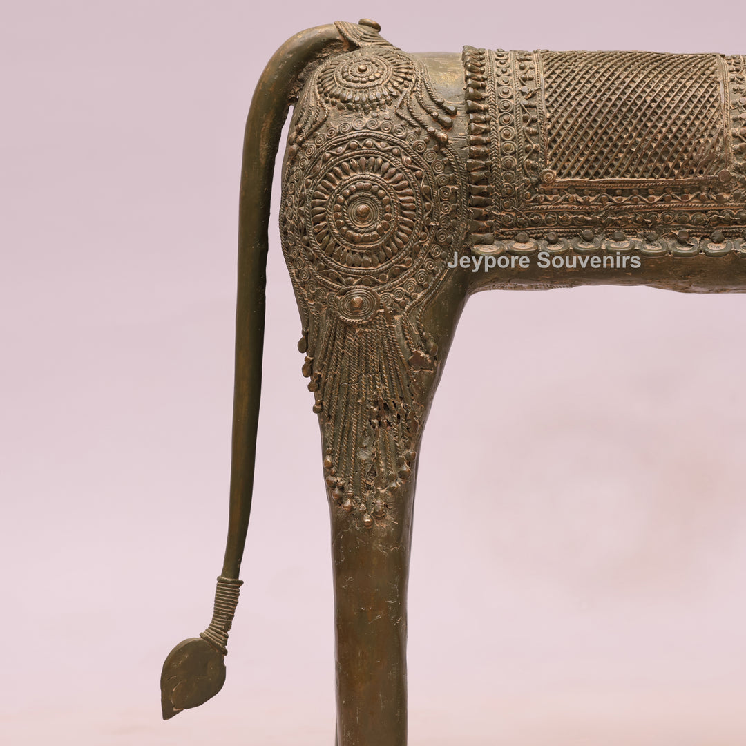 Handcrafted Dhokra Brass Elephant Statue with Rider