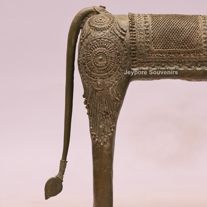 Handcrafted Dhokra Brass Elephant Statue with Rider