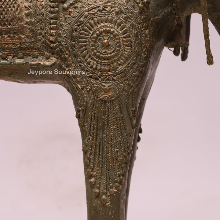 Handcrafted Dhokra Brass Elephant Statue with Rider