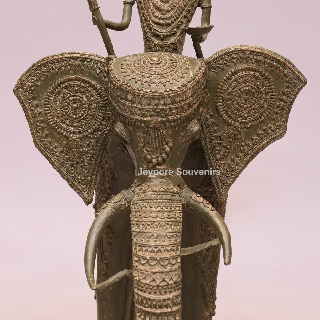 Handcrafted Dhokra Brass Elephant Statue with Rider