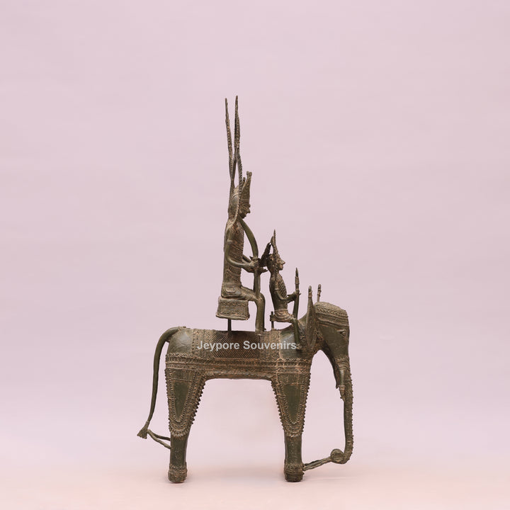 Handcrafted Dhokra Brass Royal Elephant Sculpture with Royal Riders