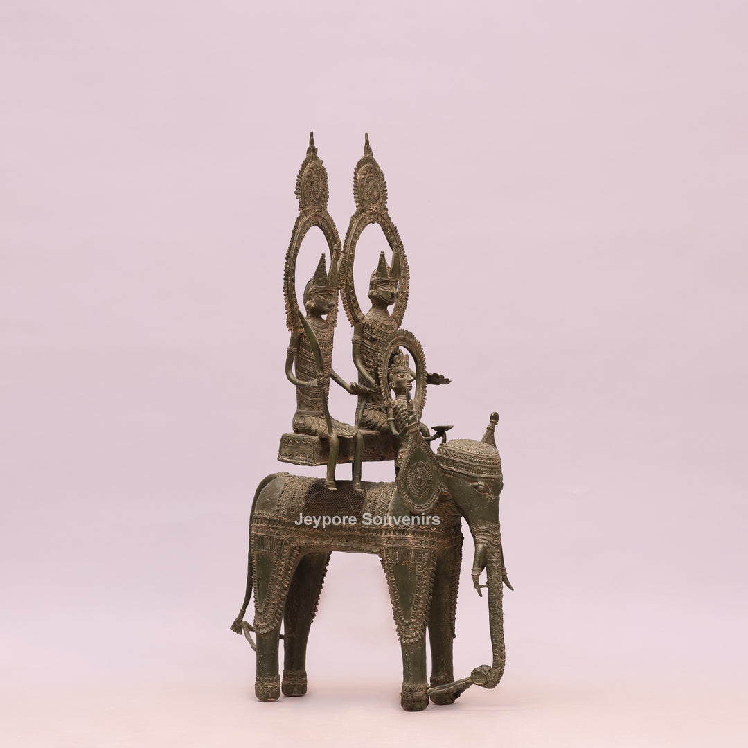 Handcrafted Dhokra Brass Royal Elephant Sculpture with Royal Riders