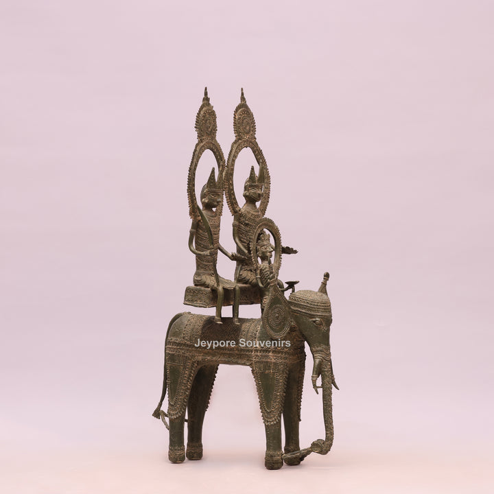 Handcrafted Dhokra Brass Royal Elephant Sculpture with Royal Riders