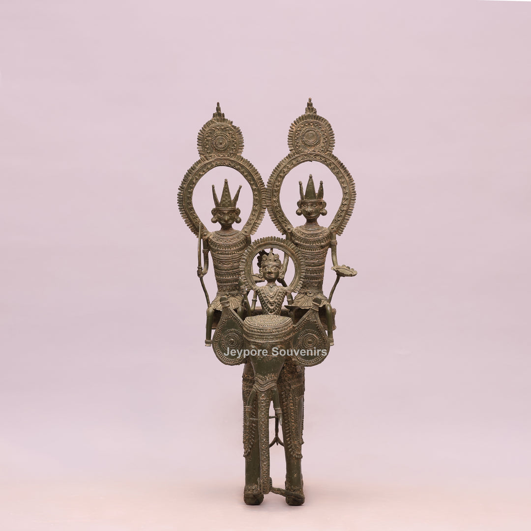 Handcrafted Dhokra Brass Royal Elephant Sculpture with Royal Riders