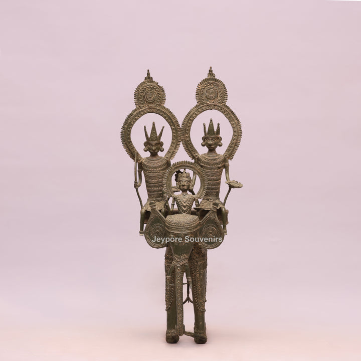 Handcrafted Dhokra Brass Royal Elephant Sculpture with Royal Riders