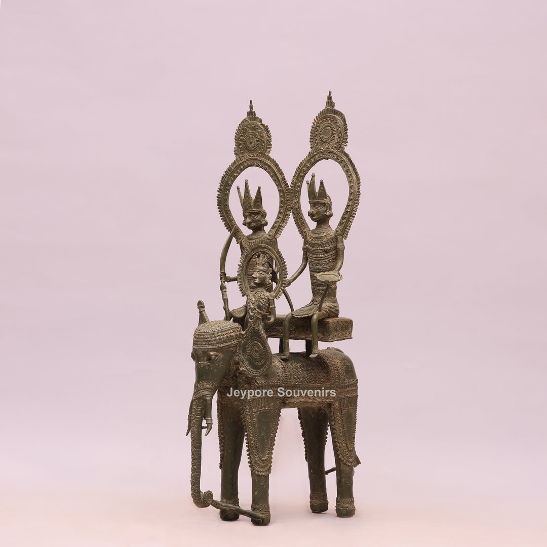 Handcrafted Dhokra Brass Royal Elephant Sculpture with Royal Riders