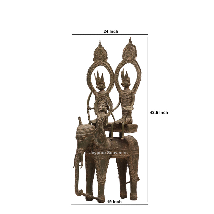 Handcrafted Dhokra Brass Royal Elephant Sculpture with Royal Riders