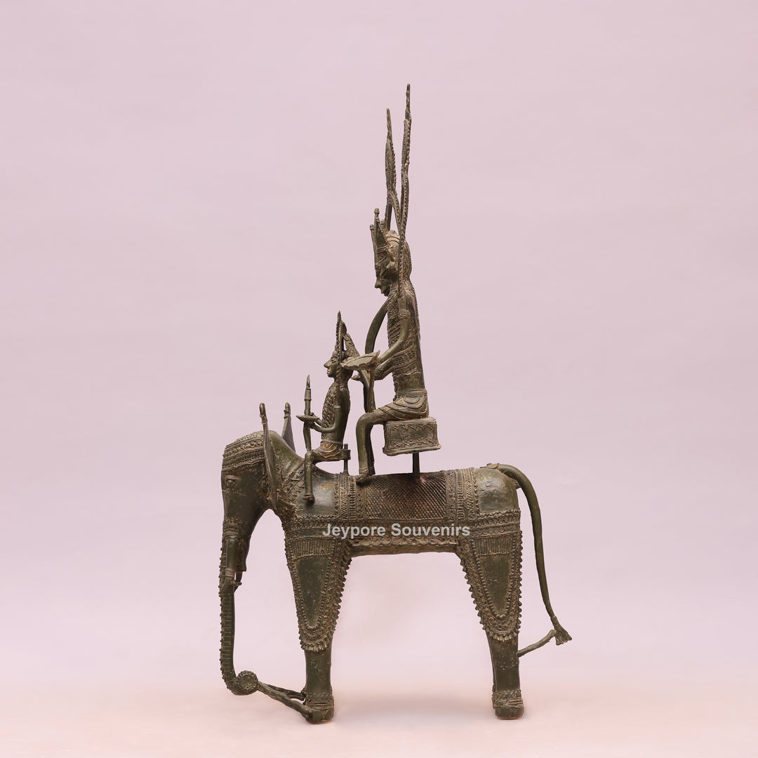 Handcrafted Dhokra Brass Royal Elephant Sculpture with Royal Riders