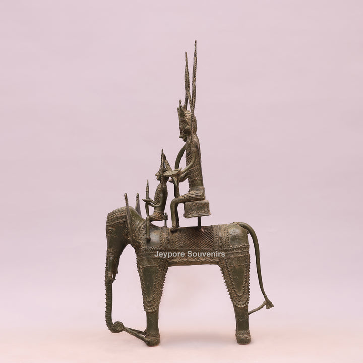 Handcrafted Dhokra Brass Royal Elephant Sculpture with Royal Riders