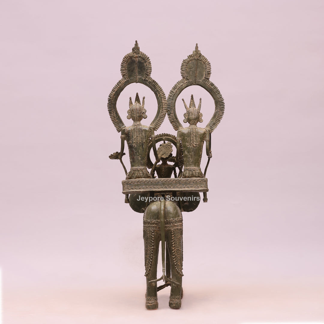 Handcrafted Dhokra Brass Royal Elephant Sculpture with Royal Riders