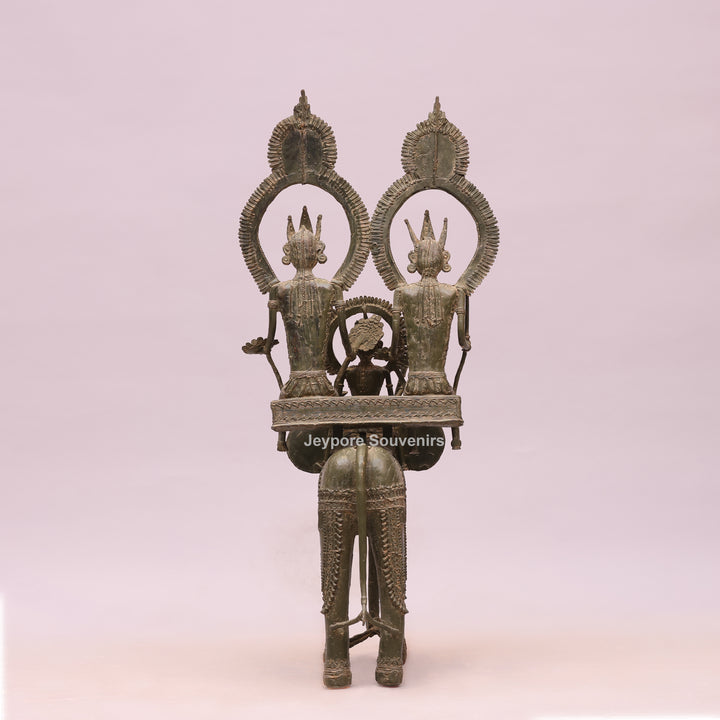 Handcrafted Dhokra Brass Royal Elephant Sculpture with Royal Riders