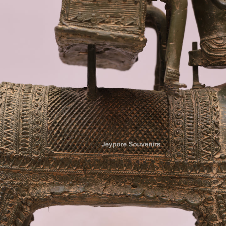 Handcrafted Dhokra Brass Royal Elephant Sculpture with Royal Riders