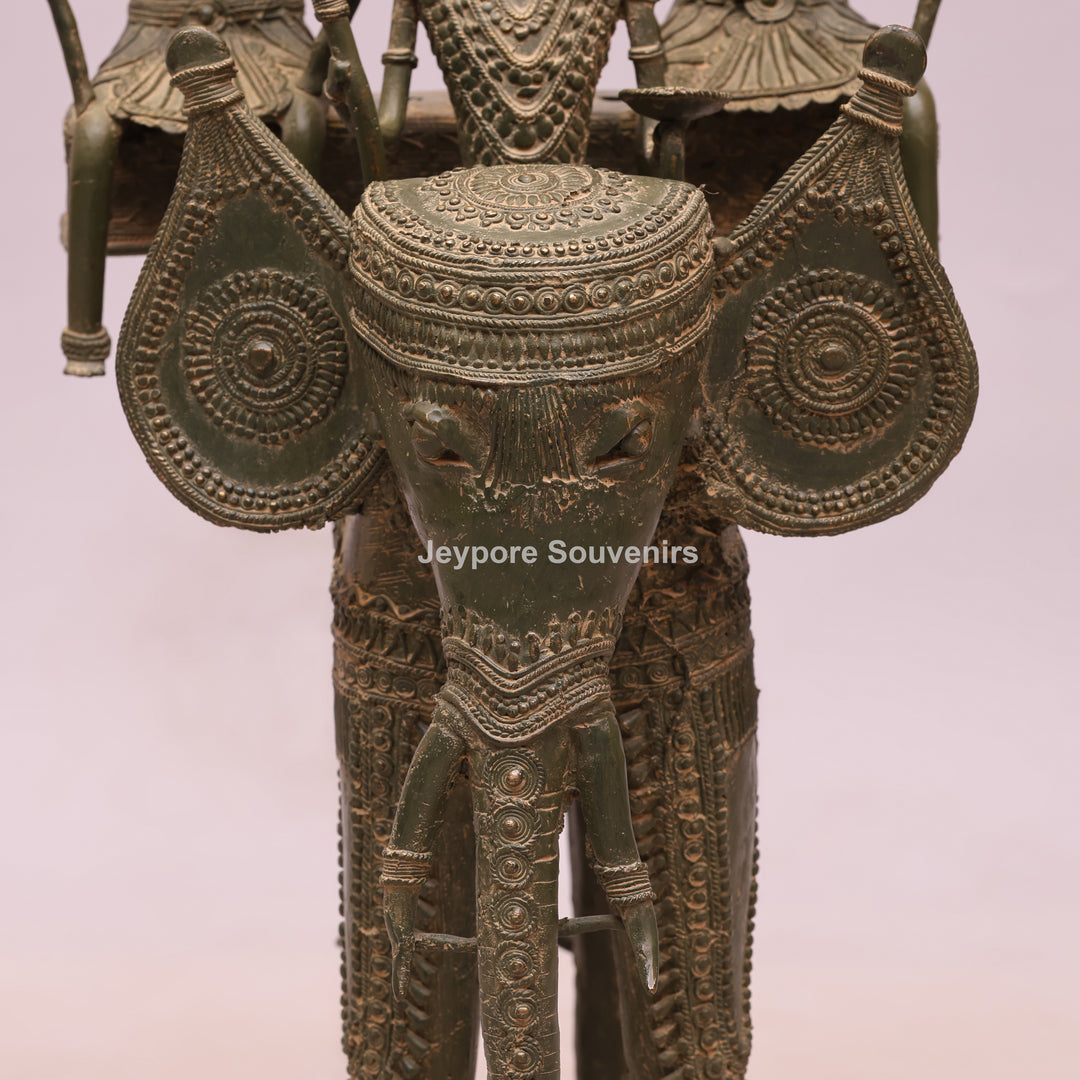 Handcrafted Dhokra Brass Royal Elephant Sculpture with Royal Riders