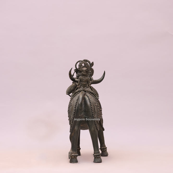 Handcrafted Dhokra Brass Nandi Statue with Shiva, Ganesha &amp; Kartikeya