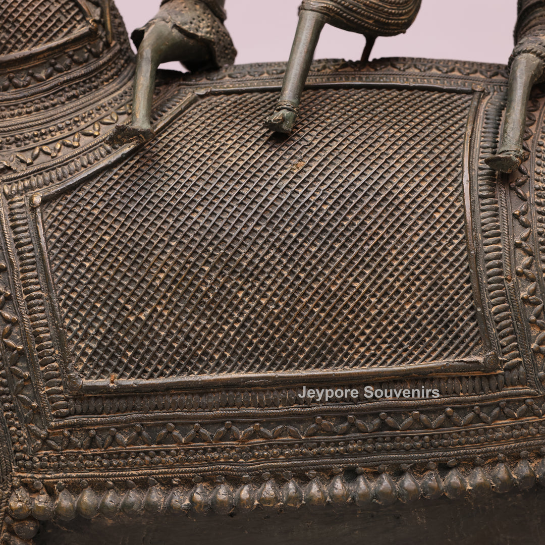 Handcrafted Dhokra Brass Nandi Statue with Shiva, Ganesha &amp; Kartikeya