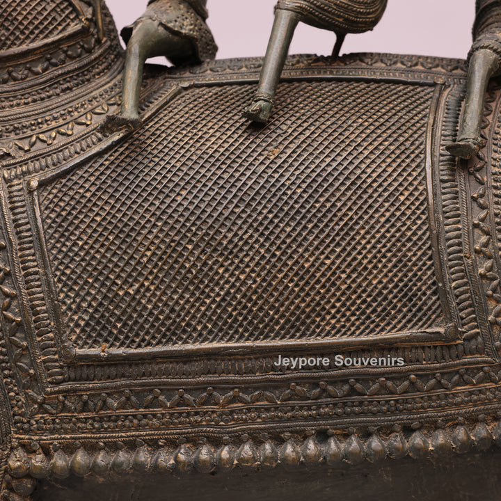 Handcrafted Dhokra Brass Nandi Statue with Shiva, Ganesha &amp; Kartikeya