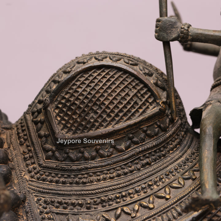 Handcrafted Dhokra Brass Nandi Statue with Shiva, Ganesha &amp; Kartikeya