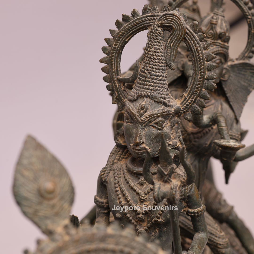 Handcrafted Dhokra Brass Nandi Statue with Shiva, Ganesha &amp; Kartikeya