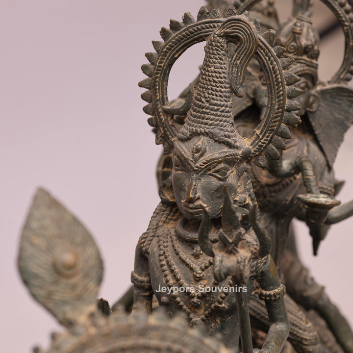 Handcrafted Dhokra Brass Nandi Statue with Shiva, Ganesha &amp; Kartikeya
