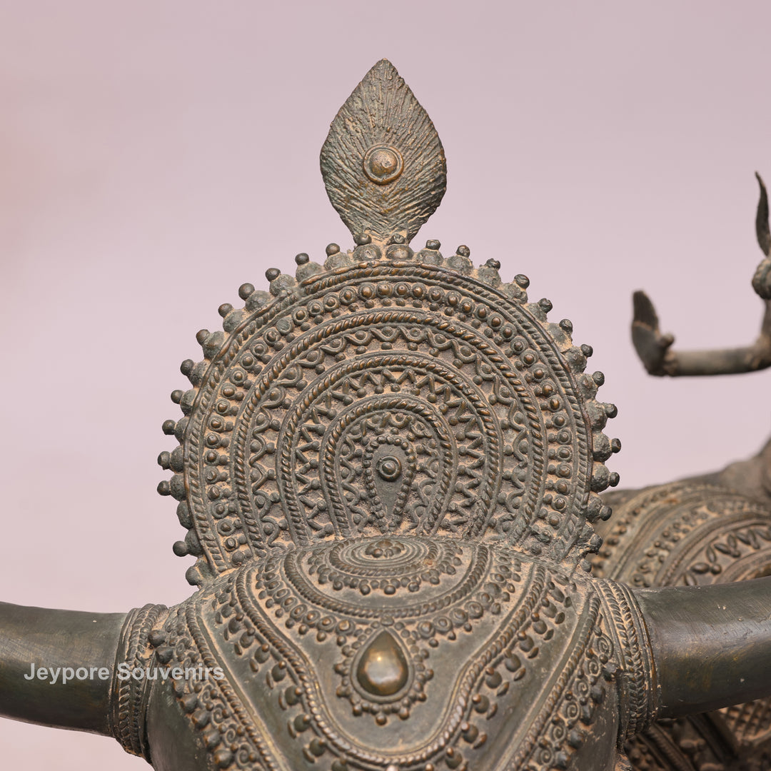 Handcrafted Dhokra Brass Nandi Statue with Shiva, Ganesha &amp; Kartikeya