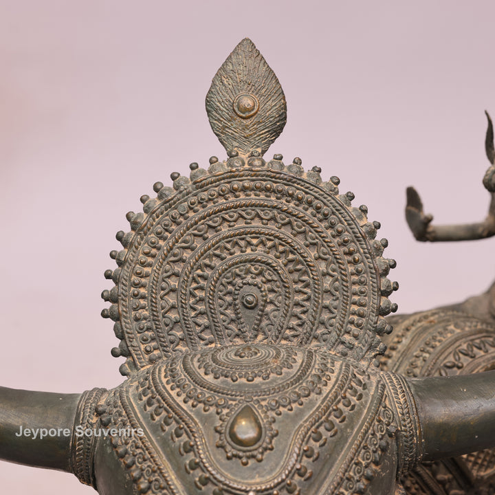 Handcrafted Dhokra Brass Nandi Statue with Shiva, Ganesha &amp; Kartikeya