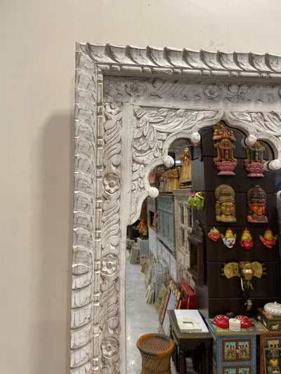 Hand carved 3 Jharokha mirror in distressed finish