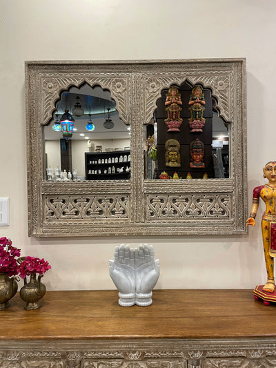 2 Jharokha Hand carved mirror frame in distressed finish