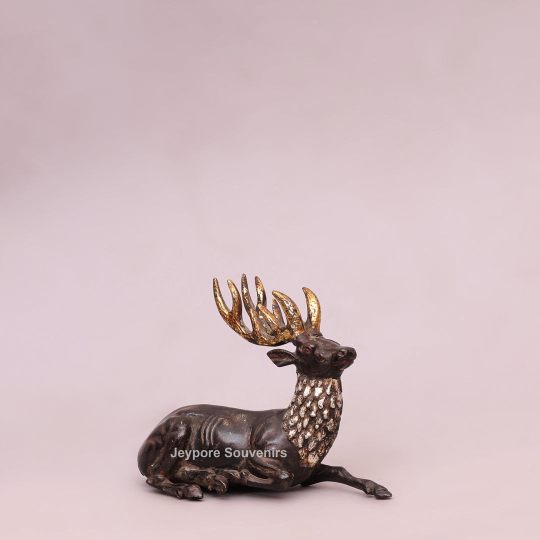 Handcrafted Brass Dhokra Deer Statue with Golden Antlers