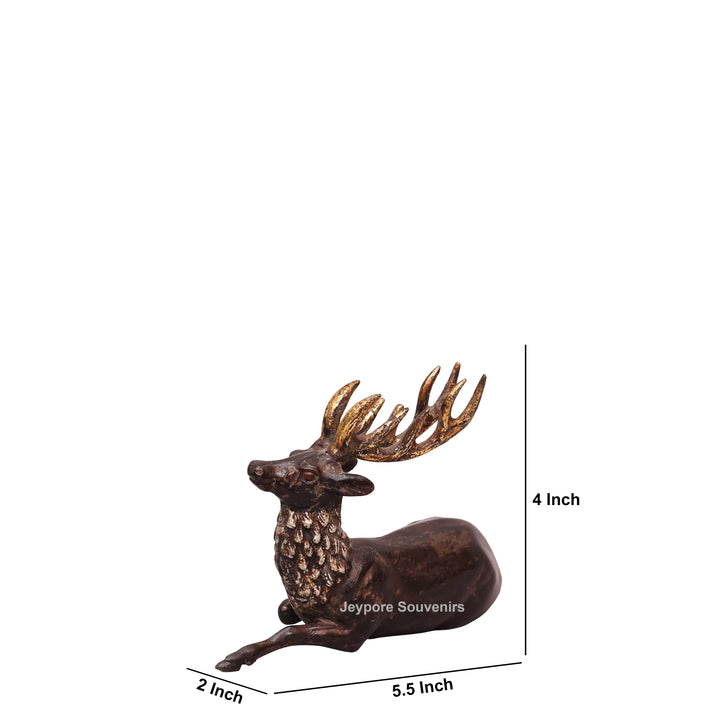 Handcrafted Brass Dhokra Deer Statue with Golden Antlers