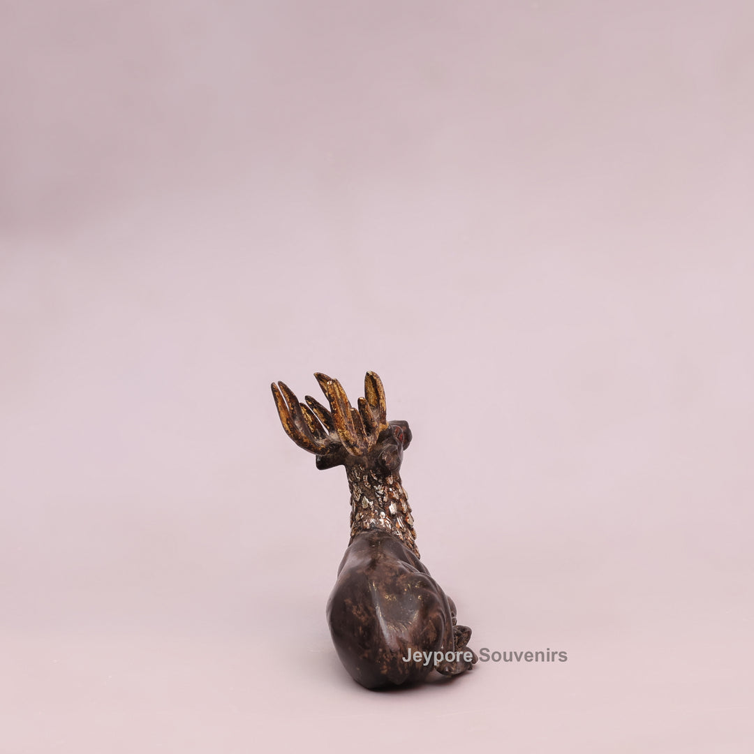 Handcrafted Brass Dhokra Deer Statue with Golden Antlers