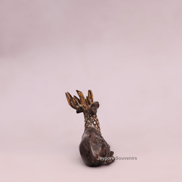 Handcrafted Brass Dhokra Deer Statue with Golden Antlers