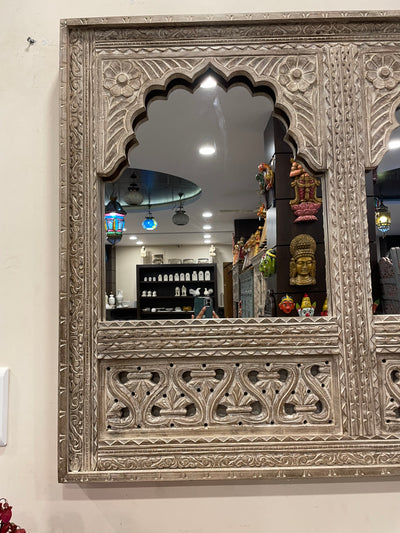 2 Jharokha Hand carved mirror frame in distressed finish