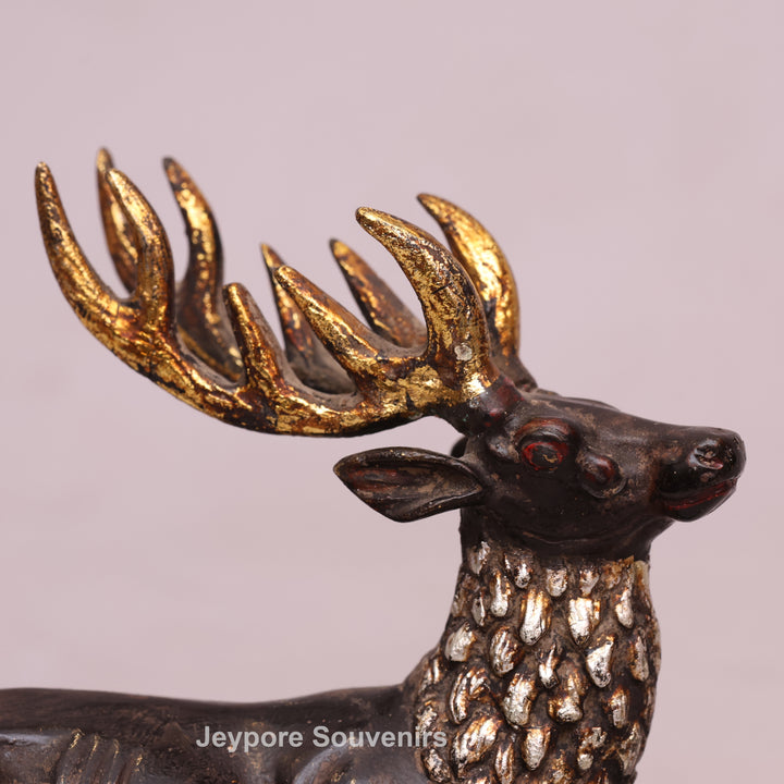 Handcrafted Brass Dhokra Deer Statue with Golden Antlers