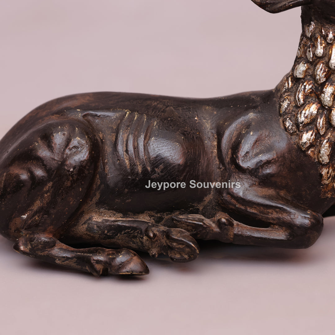 Handcrafted Brass Dhokra Deer Statue with Golden Antlers