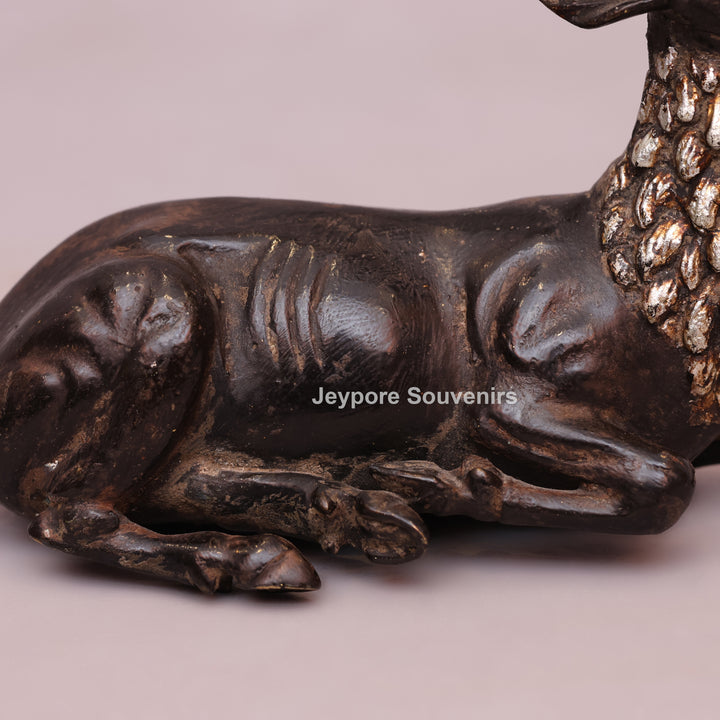 Handcrafted Brass Dhokra Deer Statue with Golden Antlers
