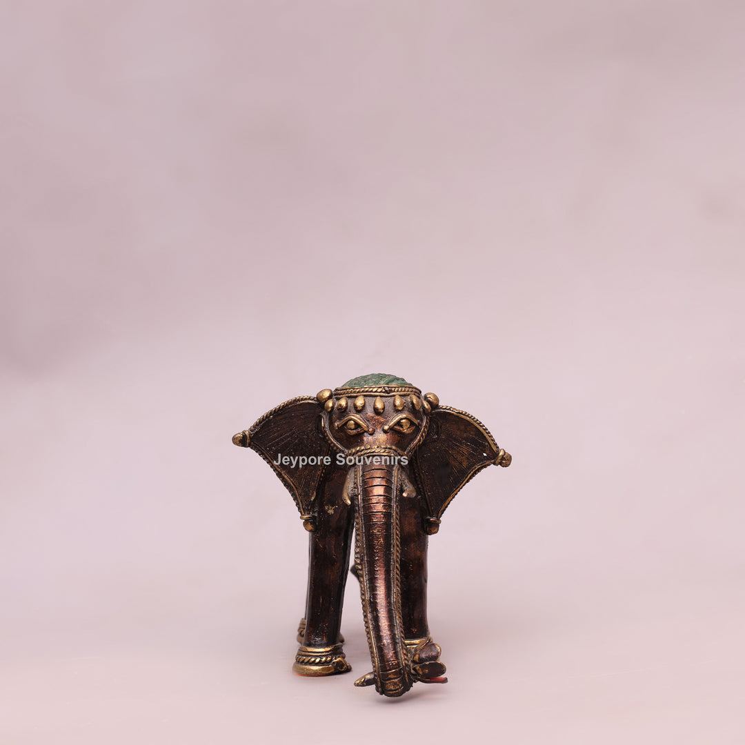 Handcrafted Dhokra Brass Standing Elephant Statue with Red Saddle