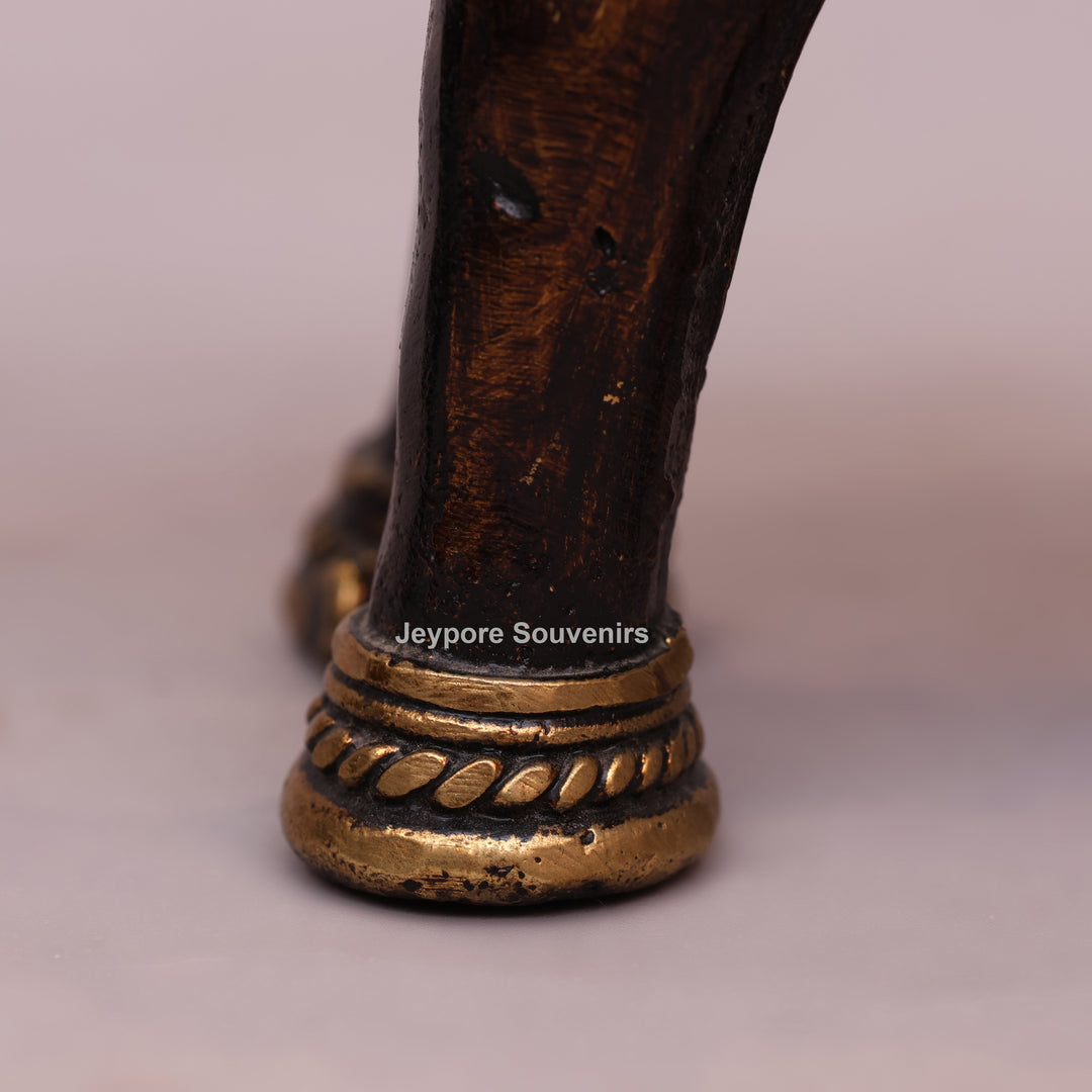 Handcrafted Dhokra Brass Standing Elephant Statue with Red Saddle